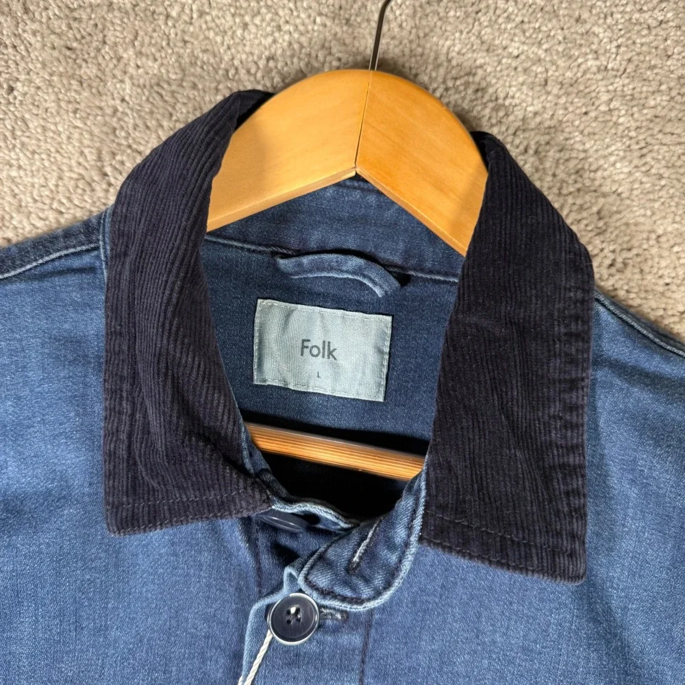 NWT Folk Nelson Men's L Denim Chore Jacket Blue Corduroy Collar Workwear Coat